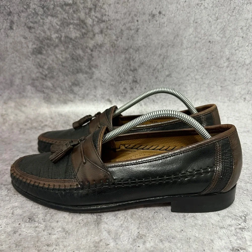 Florsheim Tassel Loafers Mens 10 Black Brown Bio Comfort Woven Leather Slip On